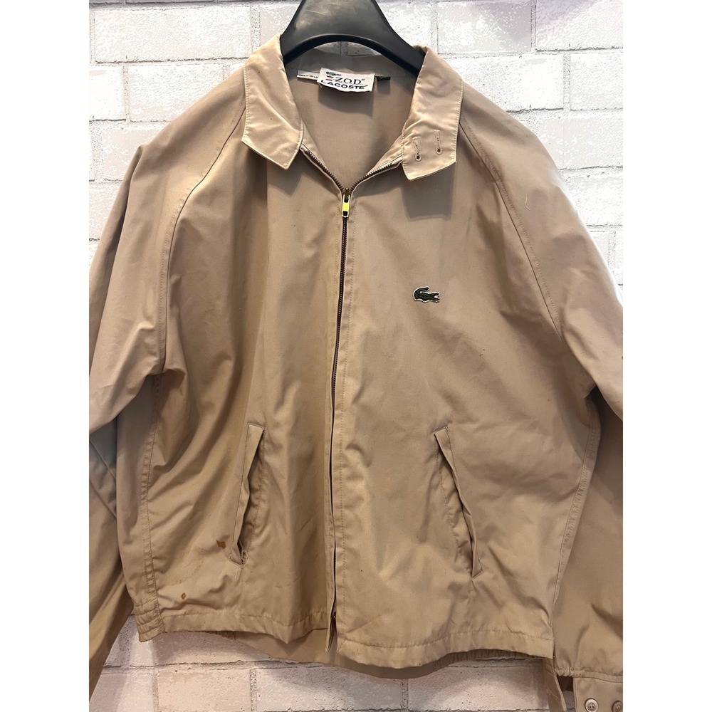 Vintage Izod Lacoste Harrington Jacket Mens XL Tan Beige Harrington Windbreaker